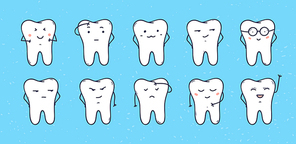 funny teeth icons. set of doodle cartoon characters.
