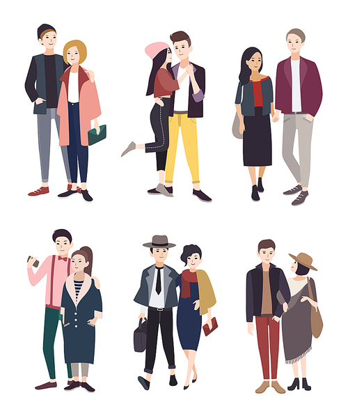 Beautiful people. Colorful flat illustratuion set with stylish young couples.