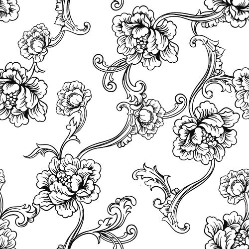 Fabric seamless pattern with baroque ornament. Vector background.