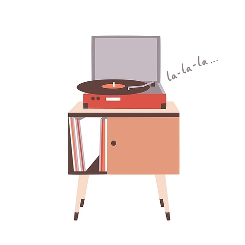 유토이미지 | Analog music player or turntable playing song or vinyl record isolated on light background. Home furnishing or... 