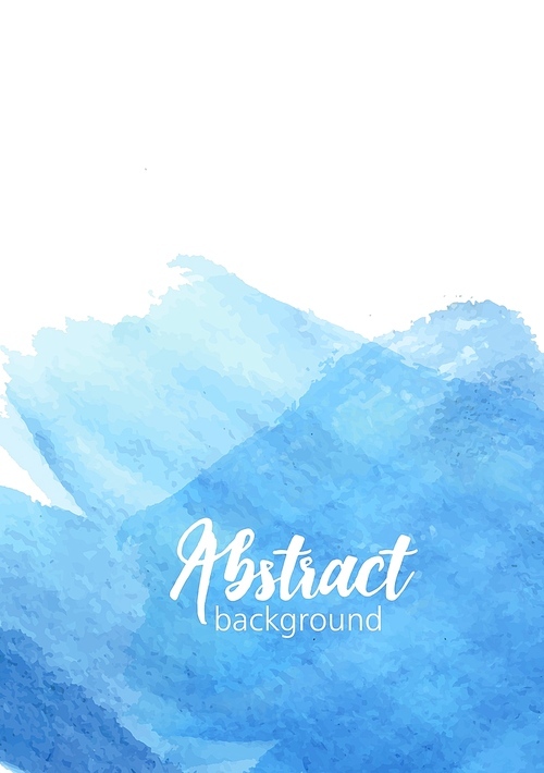 Vertical banner template or backdrop with rough watercolor paint traces, artistic brush strokes, stain or daub of vivid blue color. Modern abstract vector illustration in trendy creative style