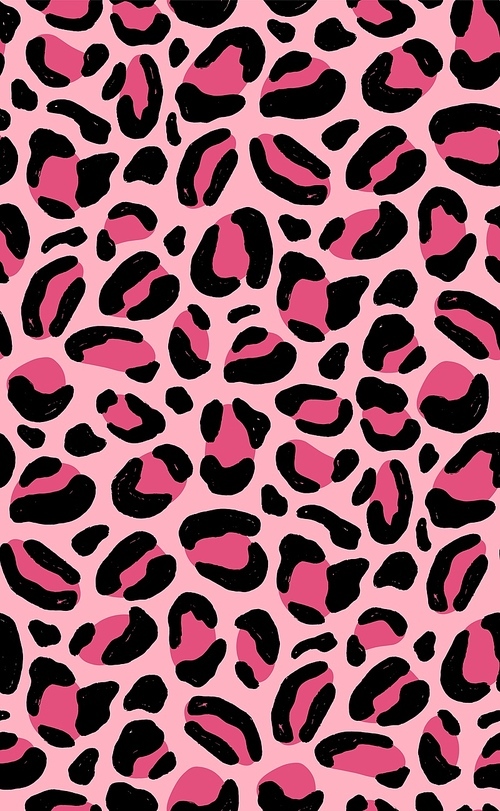 Decorative animal seamless pattern with pink leopard coat texture. Ounce fur backdrop with spots. Colored vector illustration in flat style for wrapping paper, textile print, wallpaper