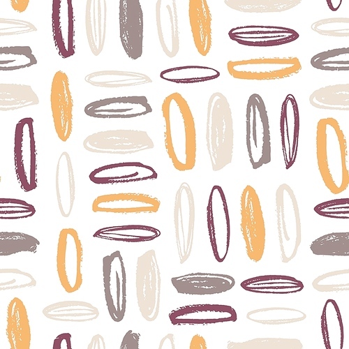 Modern seamless pattern with rough rounded brush strokes on white background. Creative backdrop with paint marks, scribble or daub. Hand painted vector illustration in contemporary artistic style