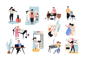 Collection of male and female art, handicraft and creative workers or professionals. Set of people of various occupation isolated on white . Vector illustration in flat cartoon style.