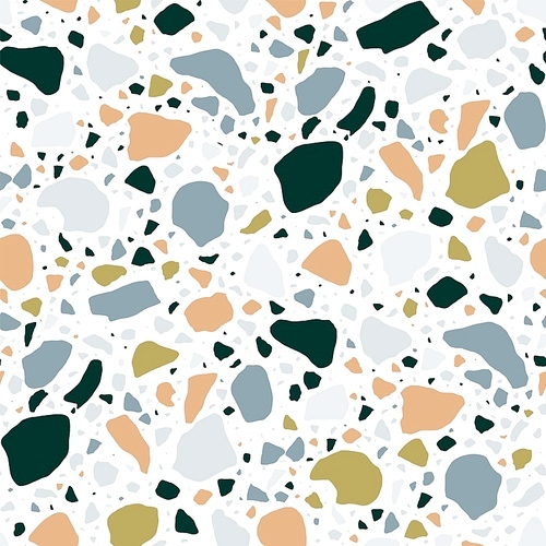 terrazzo seamless pattern with colorful rock fragments. elegant backdrop with stone pieces or sprinkles scattered on  background. modern vector illustration for wrapping paper, fabric