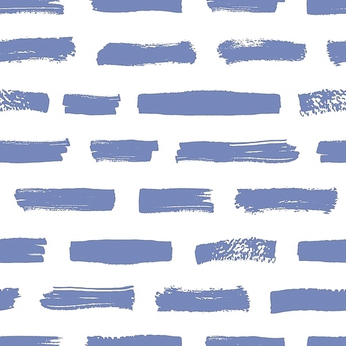 Artistic seamless pattern with blue brush strokes on white background. Abstract backdrop with horizontal paint traces or smears. Vector illustration in grunge style for wrapping paper, fabric