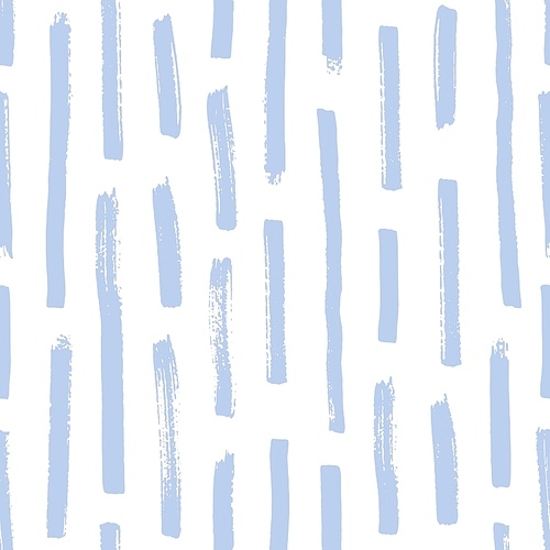 Trendy seamless pattern with rough blue brush strokes on white background. Modern backdrop with vertical paint traces, smears. Artistic vector illustration for fabric , wrapping paper, wallpaper