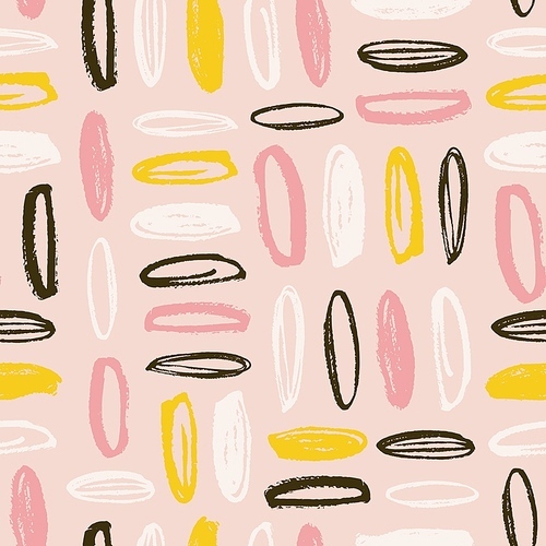 Modern seamless pattern with rough oval brush strokes on pink background. Creative backdrop with rounded paint marks or scribble. Vector illustration in contemporary art style for wrapping paper