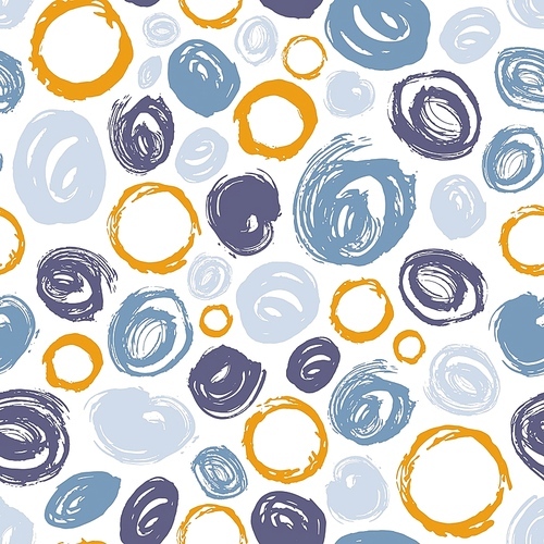 Decorative seamless pattern with round paint stains, smears or smudges on white background. Artistic backdrop with circular brush strokes, daub or scribble. Creative vector illustration for wallpaper