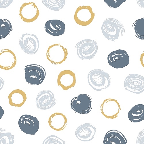 Creative seamless pattern with gray and brown round paint marks on white background. Modern backdrop with circular brush strokes or stains. Decorative vector illustration for fabric , wallpaper