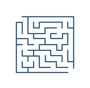 Maze or labyrinth isolated on white background. Tour puzzle with entrance and exit. Riddle to solve. Decorative design element. Smart challenge. Creative monochrome flat linear vector illustration