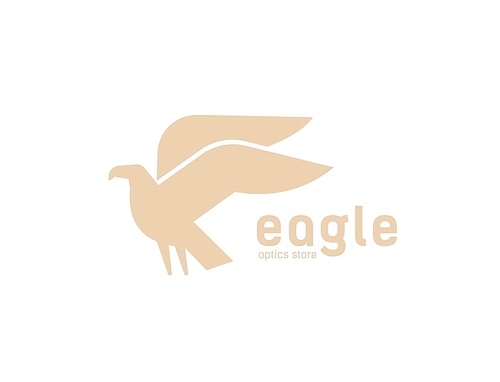 Geometric logotype with silhouette of flying eagle. Logo with carnivorous bird, avian. Modern decorative design element isolated on white . Monochrome minimal flat vector illustration