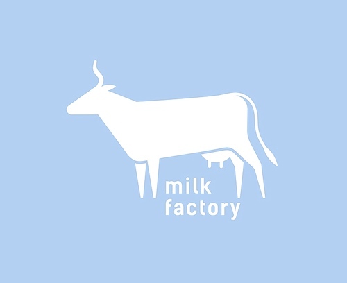 Logotype with silhouette of cow. Logo with domestic farm animal, cattle or livestock. Design element isolated on white . Monochrome flat vector illustration for dairy product identity