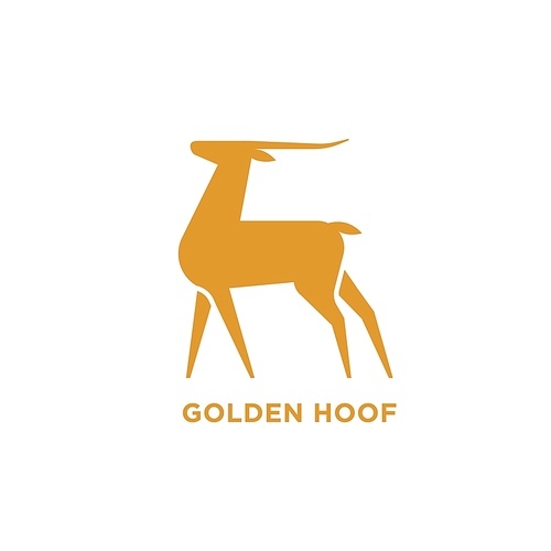 Logotype with silhouette of antelope or gazelle. Logo with elegant wild herbivorous animal. Design element isolated on white . Monochrome flat vector illustration for brand identity