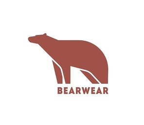 Modern logotype with silhouette of bear. Logo with wild carnivorous animal for corporate identity, clothing brand. Trendy design element isolated on white background. Monochrome vector illustration
