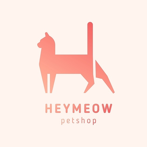 Logotype with silhouette of cat. Logo with domestic animal. Abstract geometric design element isolated on white . Monochrome flat vector illustration for pet shop or store identity