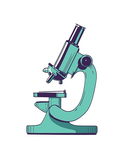 Microscope isolated on white . Scientific instrument, microbiology laboratory equipment for magnification, lab research tool. Realistic hand drawn vector illustration in vintage style