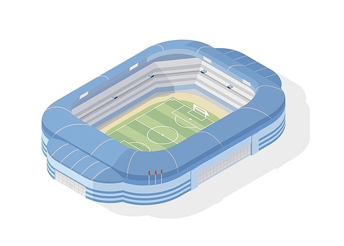 Isometric soccer stadium. Modern football arena isolated on white . Sports venue, building or structure for sporting competition, game tournament, championship. Colorful vector illustration