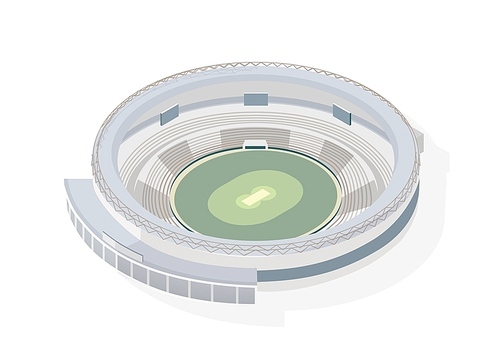 Isometric round arena. Circular cricket stadium isolated on white . Sports venue, building or structure for sporting competition, national athletics championship. Modern vector illustration
