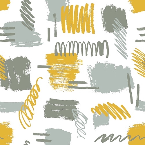 Abstract brushstrokes and scribbles vector seamless pattern. Colorful smears and smudges on white background. Creative artwork, modern illustration for wrapping paper, wallpaper textile print design
