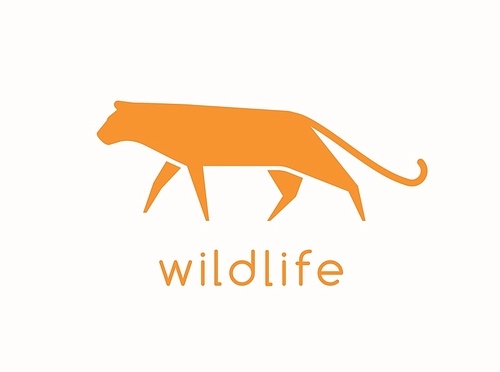modern logotype with silhouette of wild . logo with carnivorous animal, predatory felid. abstract decorative design element isolated on light background. monochrome simple flat vector illustration