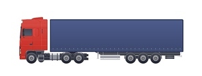 Modern truck or lorry isolated on white . Side views. Commercial road vehicle with diesel engine, automobile shipping or delivery, cargo transportation. Realistic vector illustration