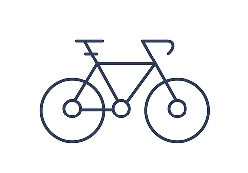 Simple symbol of bicycle or bike isolated on white . Minimal pictogram with pedal-driven vehicle. Urban transportation, city transport. Monochrome vector illustration in modern linear style