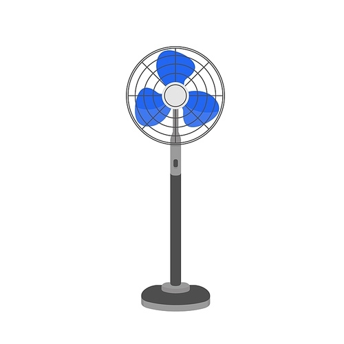 Pedestal fan, floor ventilator vector illustration. Air cooling device, stand fan isolated on white . Wind blower, household appliance with rotating blades. Hot weather attribute