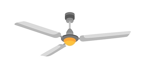 Ceiling fan, ventilator vector illustration. Spinning propeller, air cooling device with rotating blades. Electric weather control appliance, household object. Home interior decor design element