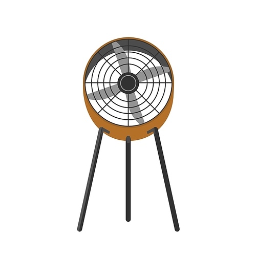 Floor fan realistic vector illustration. Electrical ventilator, blower with spinning propeller. Summer hot air cooling tool isolated on white . Weather control appliance. Air conditioner