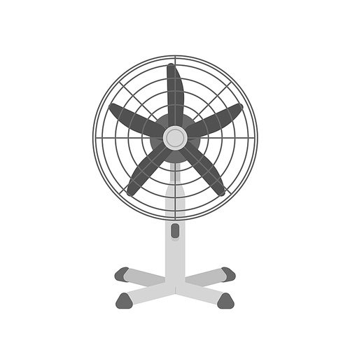 Desk air fan realistic vector illustration. Summer air cooling tool for office isolated on white . Electrical desktop ventilator, blower with spinning propeller. Weather control appliance