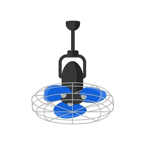 Electric fan vector illustration. Hanging air conditioning equipment isolated on white . Summer ceiling spinning propeller. Air cooling, temperature control household appliance