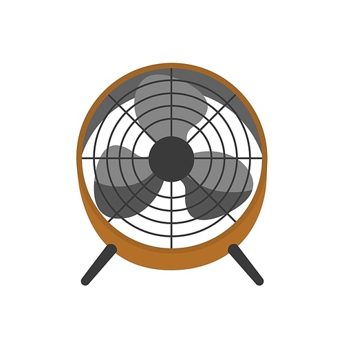 Floor fan, portable ventilator vector illustration. Air cooling equipment, wind blower. Electric household appliance with rotating blades isolated on white . Home, office attribute