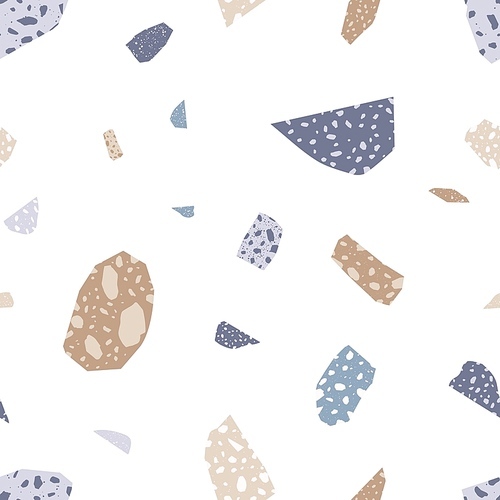 Italian terrazzo flat vector seamless pattern. Colorful stone particles geometric texture. Scattered colorful stone particles decorative background. Vintage wallpaper, wrapping paper, textile design
