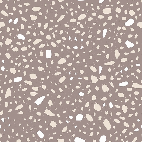 Decorative terrazzo flat vector seamless pattern. Small scattered particles decorative texture. Chaotic stone fragments monochrome background. Wallpaper, wrapping paper, textile geometric design