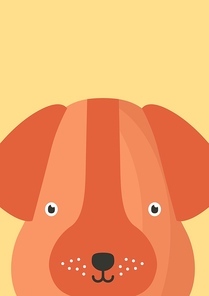 Cute dog snout flat vector illustration. Adorable pet face background in cartoon style. Funny close up doggy brown head decorative childish backdrop. Kids card design with animal funny muzzle