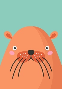 Cute beaver snout flat vector illustration. Adorable wildlife forest animal muzzle cartoon colorful background. Close up wild beaver head, face decorative backdrop. Childish zoo card design idea