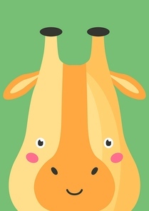 Cute giraffe snout flat vector illustration. Adorable wildlife african animal muzzle cartoon colorful background. Close up giraffe orange head, face decorative backdrop. Childish zoo card design idea