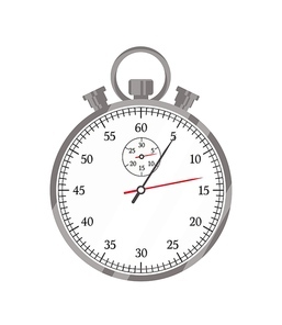 Stopwatch flat vector illustration. Timer, sport equipment item. Circular metal watch color design element. Time pinpointing, timing. Simple sport clock isolated on white 