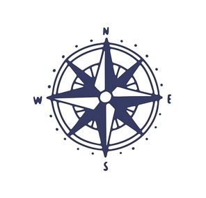 Rose of wind vector icon. Minimalist compass illustration with cardinal points, direction signs isolated on white . Traditional navigation nautical journey emblem. Sailors lifestyle symbol