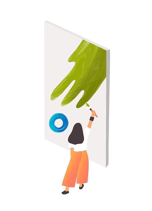 Expressionist artist at work flat vector illustration. Talented painter painting picture with paintbrush cartoon character. Modern art, expressionism, art biennale concept design element