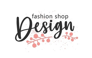 Designer fashion shop handwritten color lettering. Brushstroke boutique name cursive inscription with floral elements isolated vector calligraphy. Store logo design with calligraphic typography