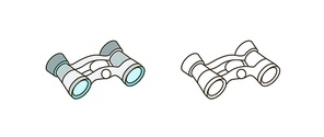 Binoculars vector illustration. Image magnifier, long-range vision device. Look-see, optics, distant sight appliance color design element. Optical instrument isolated on white 