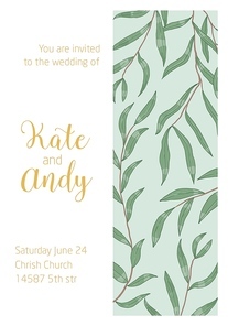 Wedding invitation card vector template. Rustic style newlyweds names and wedding details. Eucalyptus tree branches and leaves with greenery design element. Floral invitation card for wedding ceremony