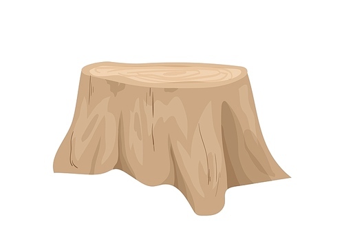 Cut tree stump vector illustration. Cartoon trunk part. Felled forest, wood remain. Wooden material, firewood, woodworking industry stuff. Dry tree stub isolated on white 