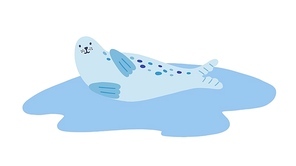 Cute seal, adorable sea calf flat vector illustration. Sea lion, funny aquatic mammal isolated on white . Arctic fauna, polar wildlife design element. Northern zoo inhabitant
