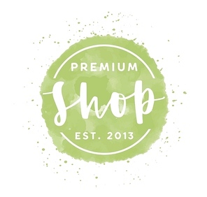 Premium shop logo vector illustration. Clothes store green watercolor logotype isolated on white . Boutique label with calligraphy and brush strokes. Apparel store lettering design