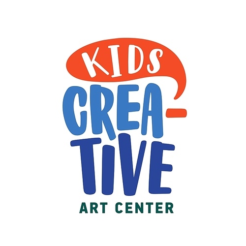 Creative kids center flat vector logo. Early children development studio social media banner concept. Colorful lettering isolated on white . Stylish art center logotype design