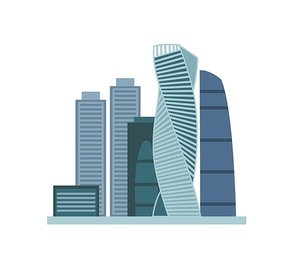 Moscow city flat vector illustration. Moscow international business center isolated on white . Developing business district architecture. Modern skyscrapers and glass high-rise buildings