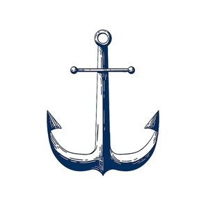 classic sea anchor vector illustration. nautical vessel mooring device, traditional ship accessory isolated on white . traditional sailor  monochrome design. yacht club logotype idea